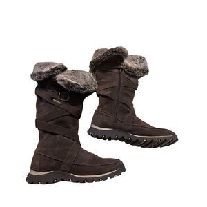 Skechers Womens Brown Suede Leather Faux Fur Accents Zip Up Pull On Boots Size 9